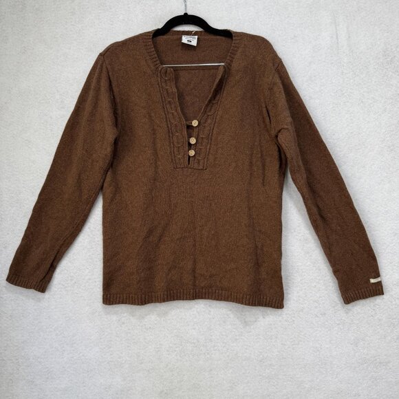 Columbia Sweater Womens Large Brown Henley Cable Knit Button Pullover V Neck - Picture 1 of 9
